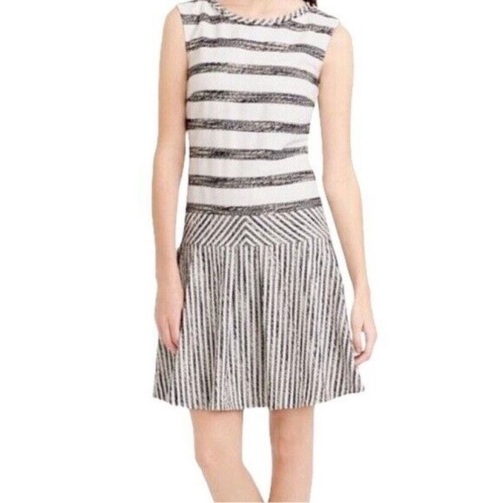 J. Crew White Navy Tweed Striped Drop Waist Mini Dress 6